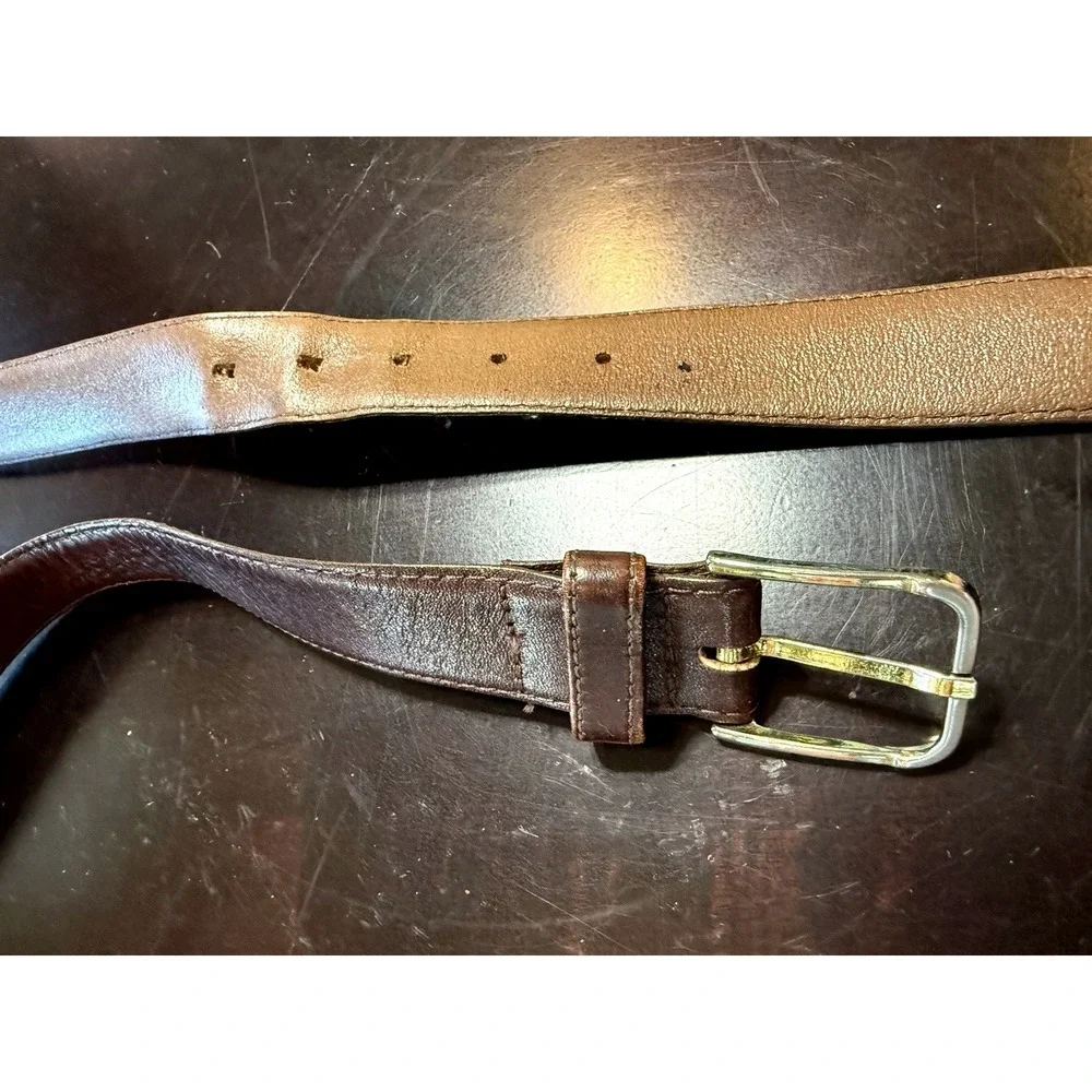 VNG Brown Stitched Leather Dress Belt - Men's Size 38 USA full grain cowhide‎